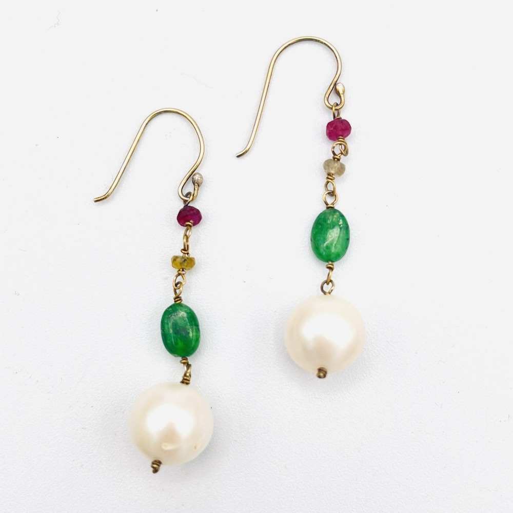 Sundance Catalog On A Cloud Gold Earrings Ruby Citrine Aventurine Pearl Dangle